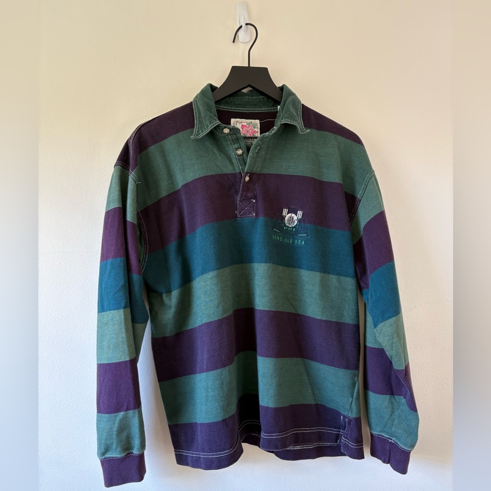 Vintage rugby shirt, Striped Green and Purple